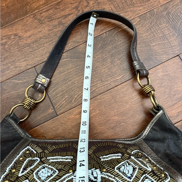 Isabella Fiore Anna Beaded Shoulder Bag Bronze Metallic Leather Boho Hobo - Picture 3 of 11